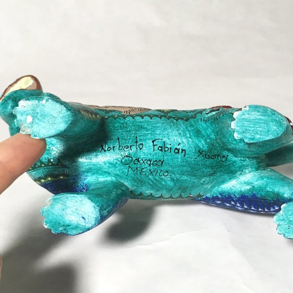 Jaguar Alebrije with Relief Carving of Armadillo and Coyote Included in Design. - Picture 10 of 16